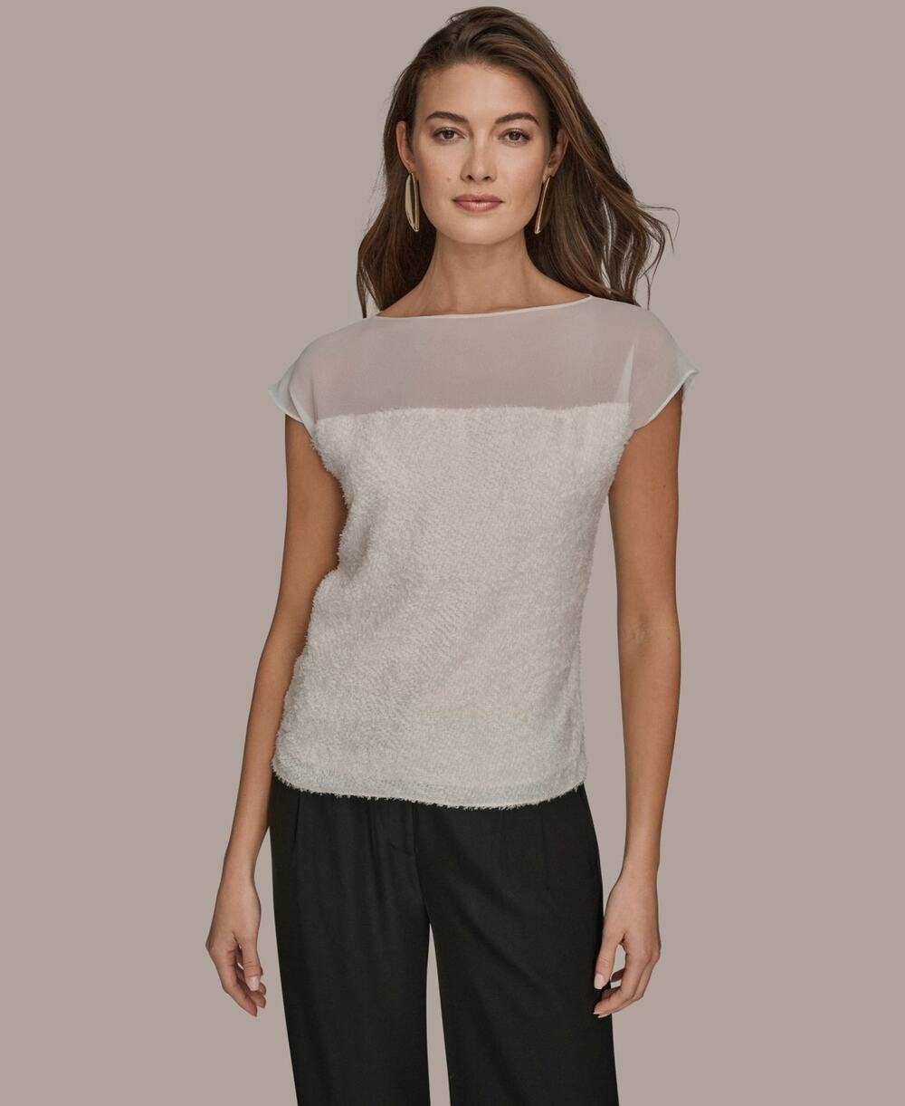 Donna Karan New York Women's Short-Sleeve Top Cream Size XL 0911